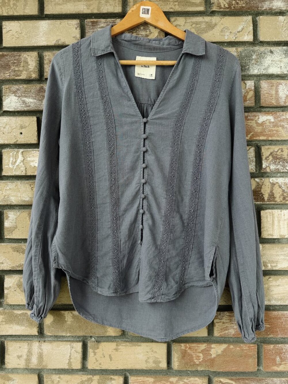 Abercrombie & Fitch Linen-Blend Crochet Lace Blouse - Smoky Lavender - M